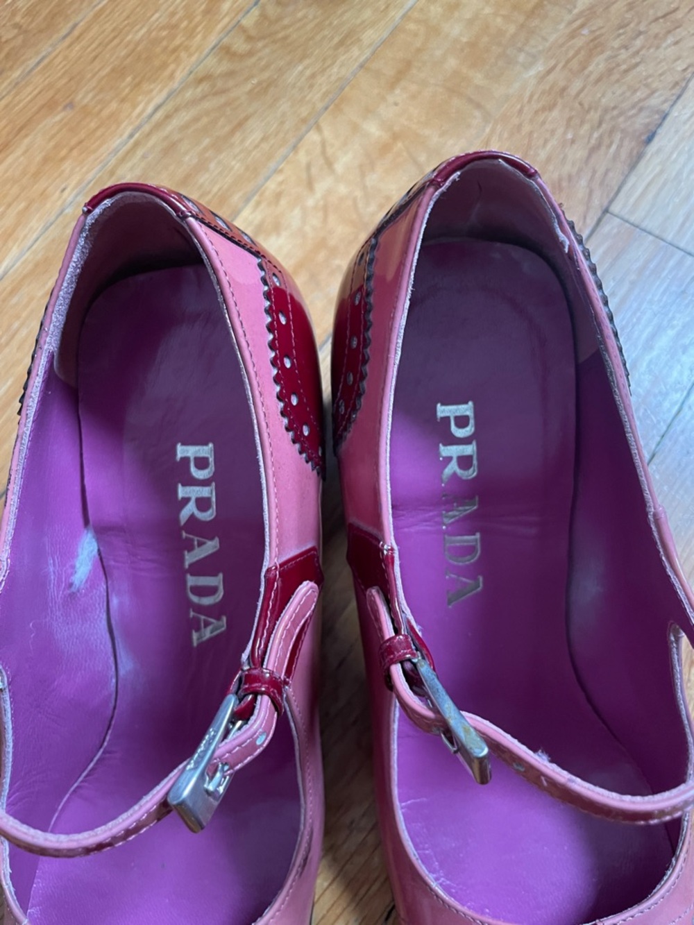 Prada Burgundy and Pink Mary Jane Pumps Sz 36 - Picture 2 of 6
